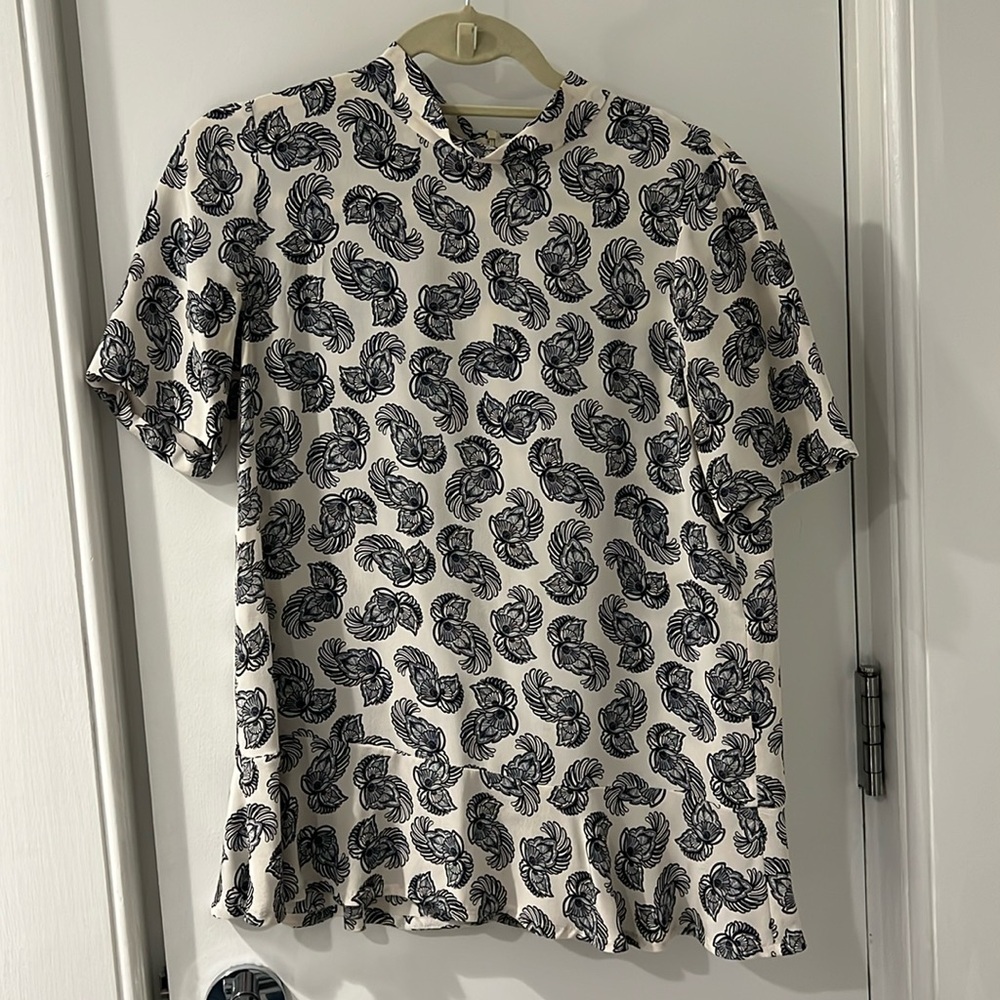 Stella McCartney Black and White Silk Print Blouse